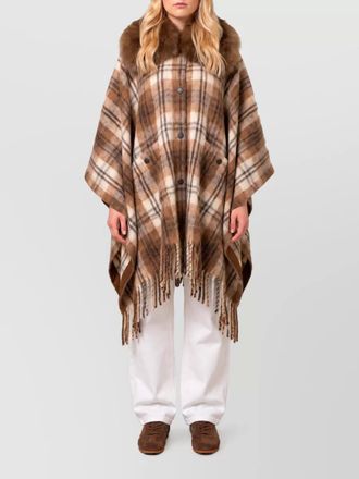 Moncler checked wool-blend cape