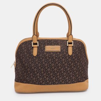 DKNY Dkny Brown/mustard Canvas And Leather Dome Satchel