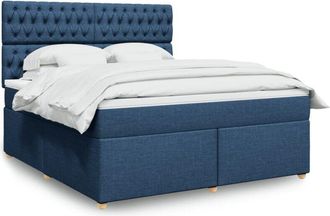vidaXL Cama Box Spring Con Colch&oacute;n Tela Azul 180x200 Cm Vidaxl