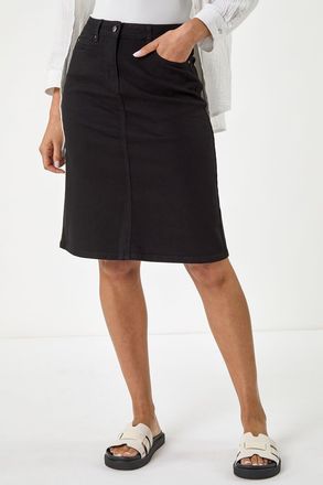 Roman Cotton Denim Stretch A line Skirt