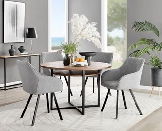 Furniturebox Adley Brown Wood Storage Dining Table & 4 Falun Black Leg Chairs in Light Grey