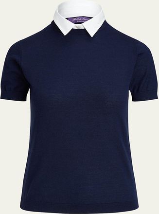 Ralph Lauren Collection Short-Sleeve Cashmere Sweater w/ Detachable Collar