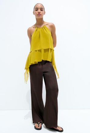 H&M Flared Satin Trousers in Dark Brown at Nordstrom, Size Xx-Large