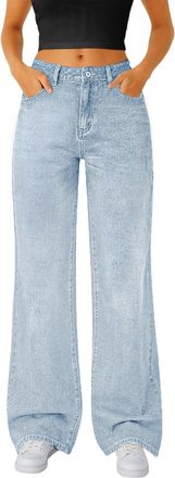 Generic Jeans for Women UK Lightweight Loose Wide Leg Trousers for Women UK High Waist Stretch Jeans Casual Everyday Denim Pants Pull On Ladies Lounge Pants w