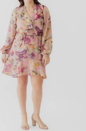 BLACK TAPE Womens Ruffle Belted Long Sleeve Dress In Floral Medley