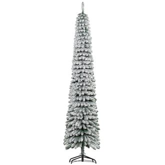 HOMCOM Homcom &Aacute;rbol De Navidad Estrecho 240 Cm, &Aacute;rbol De Navidad Artificial Nevado Con 603 Ramas Y Soporte De Metal Plegable, Para Sal&oacute;n, Interior, Verde