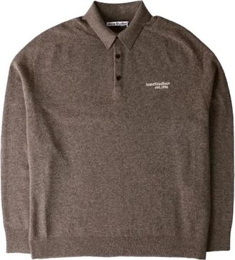 Acne Studios Wool knit polo - Heren - Ronde hals truien - Bruin - L - Wol - Truien & Vesten