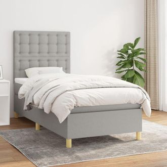 vidaXL Cama Box Spring Con Colch&oacute;n Tela Gris Claro 80x200 Cm Vidaxl