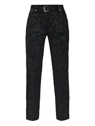 Versace Jeans Couture damask-pattern belted trousers - Black