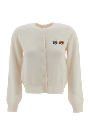 Maison Kitsun&eacute; Off-White Double Fox Head Merino Wool Cardigan