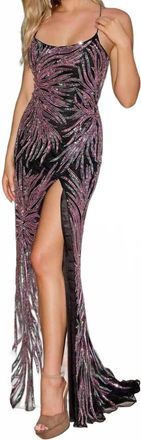 Primavera Scoop Neckline Sequin Prom Gown In Black / Pink