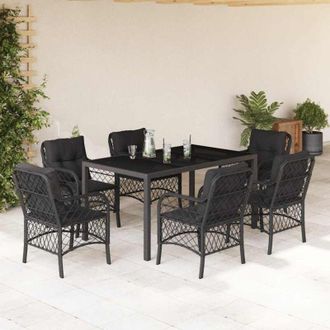 vidaXL Set De Comedor De Jard&iacute;n 7 Pzas Y Cojines Rat&aacute;n Sint&eacute;tico Negro Vidaxl