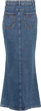 Moschino logo-appliqu&eacute; denim maxi skirt - women - Cotton - S - Blue