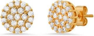 Steeltime HMY Jewelry Stainless Steel Round Pave Simulated Diamond Stud Earrings in Yellow at Nordstrom Rack
