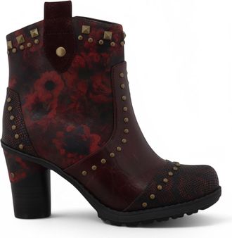 Mustang Jeans Mustang dames bordeauxrode bloemrijke enkellaarzen met hakken - M0162012
