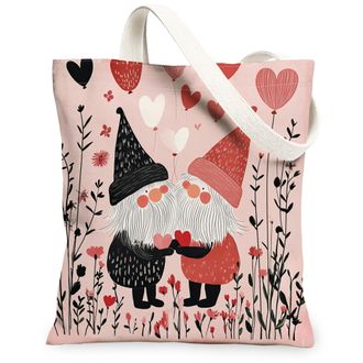 Generic Valentines Day Sea Turtle Canvas Tote Bag for Shopping 13x15, Fun Romantic Love Heart Reusable Grocery Print Bag for Women, Couple Lover Beach Aesthet