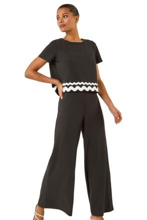 Roman Womens Ric Rac Trim Stretch Jumpsuit - Black - Size 20 UK