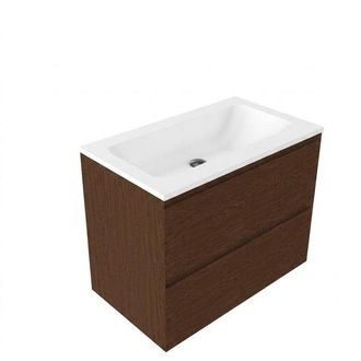 Saniclass Holz Pure Badkamermeubelset - 80x45x77.5cm - Torino solid surface wastafel wit - zonder kraangat - 2 lades - mat walnut pure (hout)