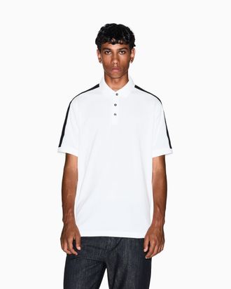 A|X Armani Exchange Mens Essential, Short Banded Logo Sleeve Polo Shirt, White Washed, L
