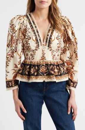 Farm Rio Majestic Garden Cotton Top in Sand at Nordstrom, Size Large