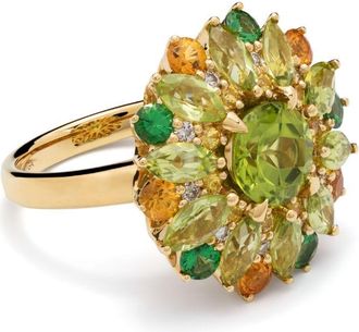 Stéfère 18kt yellow gold multi-stone ring - women - Sapphire/Peridot/Diamond/18kt Yellow Gold/Garnet - 55