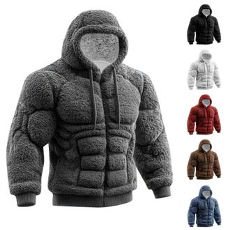 Generic Mens Hoodie Vintage 3D Print Muscle Hooded Sweatshirt Flannel Fuzzy Sherpa Warm Pullover Sweater Solid Outdoor Sweatshirt Fall 3D Street Style Hoodie 
