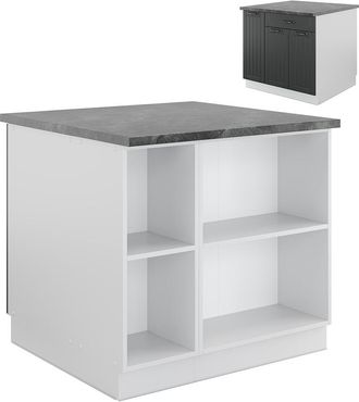 Vicco Isla De Cocina Fame-line, Antracita Casa De Campo/blanco, 90 Cm Con Caj&oacute;n, Sin Encimera, Vicco