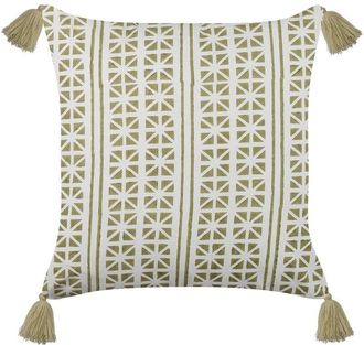 Beliani Coj&iacute;n De Algod&oacute;n Verde Claro Blanco 45 X 45 Cm A Mano Bloque Impreso Syringa