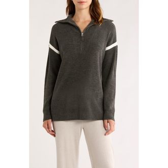 Barefoot Dreams CozyChic Ultra Lite Side Stripe Half Zip Pullover in Dark Moss-Pearl at Nordstrom Rack, Size X-Small
