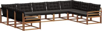 vidaXL Conjunto De Sof&aacute;s De Exterior 9 Uds. Natural Y Negro Vidaxl