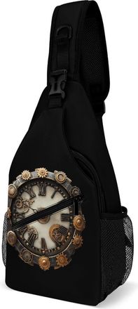 Generic Vintage Steampunk Clock Unisex Shoulder Bags Casual Crossbody Chest Bag Sling Backpack for Hiking Cycling Travel