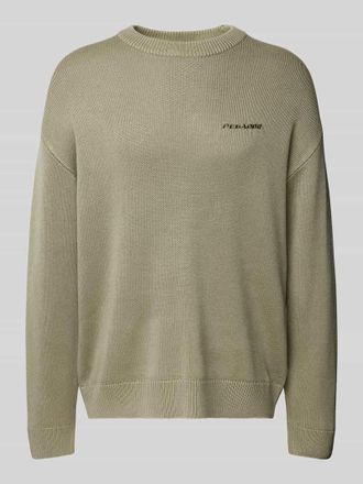 Pegador Oversized Strickpullover mit Label-Stitching in Oliv, Gr&ouml;&szlig;e XS