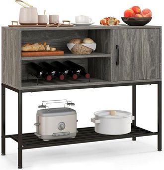 Costway Costway - Aparador De Cocina, Alacena De Cocina Con Tomas De Corriente, Puertos Usb, Estantes Para 4 Botellas De Vinos Y Estante De Almacenamiento, Bu