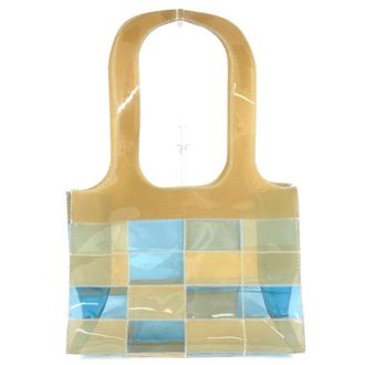 Chanel Beige Blue Vinyl Shoulder Bag Tote Bag (Pre-Owned)