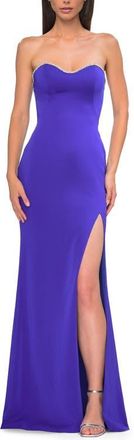 La Femme Chic Jersey Evening Dress with Rhinestone Neckline in Royal Blue at Nordstrom, Size 12