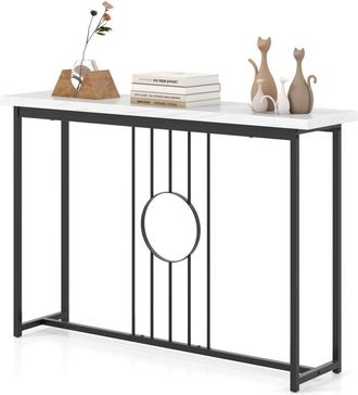 Costway 120CM Console Table Modern Faux Marble Top Entryway Table-Black