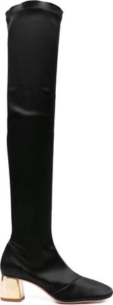 Forte_Forte 55mm satin gold-heel knee-high boots - women - Calf Leather/Fabric/Calf Leather/Rubber - 40 - Black