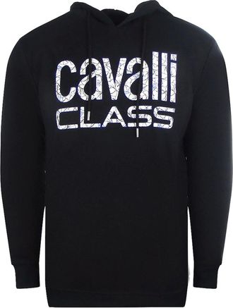 Roberto Cavalli Mens Cavalli Class Floral Logo Black Hoodie - Size: 42