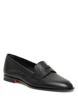 Santoni Womens tumbled leather penny loafer in Black at Nordstrom, Size 10.5