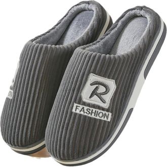 Generic Winter Plus Size Cotton Slippers for Mens Indoor Non-slip Warm Slippers(02 gray,44-45)