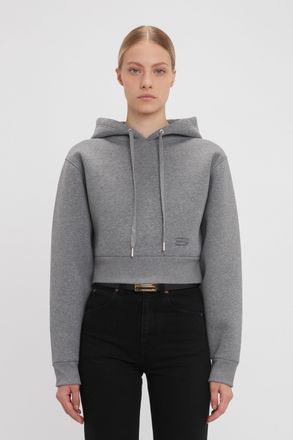 Victoria Beckham Cropped Structured Hoodie In Grey Marl XS