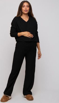 Pinkblush Ribbed Soft Knit Long Sleeve Pajama Set in Black at Nordstrom, Size X-Large