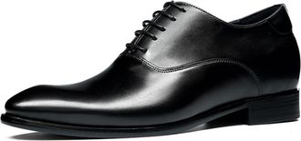 Generic Mens Low Block Heel Elevator Oxfords Lace Up Formal Shoes Round Toe Wedding Party Prom Shoes,Black,6.5 UK