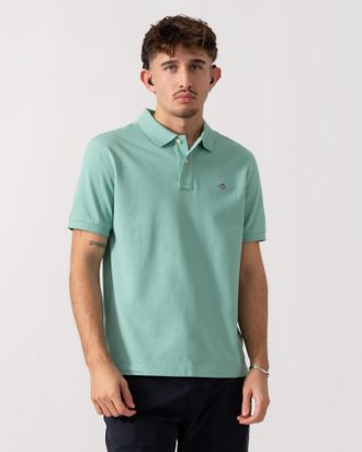 GANT Mens Short Sleeve Regular Fit Polo in Sage Green Cotton - Size X-Large