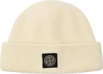 Stone Island Compass Logo-appliqu&eacute;d Ribbed Cotton-knit Beanie - Ivory - One Size