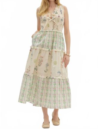 Entro Smocked Floral Midi Dress In Multi