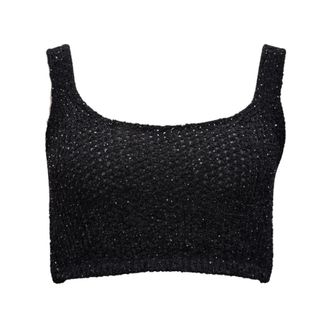 Simona Corsellini Round-neck Knitwear, female, Black, Size: L Top Crop in Maglia con Paillettes