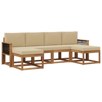 vidaXL Conjunto De Sof&aacute;s De Exterior 6 Pcs Natural Y Beige Poli&eacute;ster Vidaxl