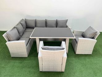 Fimous 8 Seater Wicker Rattan Corner Sofa Sets with 2 Armchair Light Grey