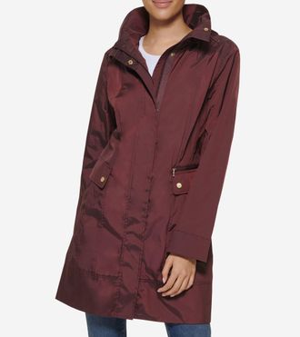 Cole Haan Womens Signature Packable Hooded Rain Jacket - Purple Size Medium